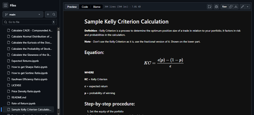 Quantitative Finance: Kelly Criterion Calculation